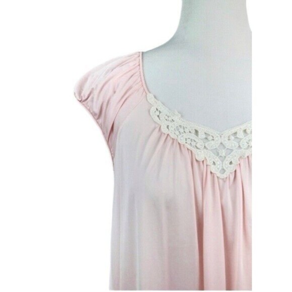 NWT VTG Shadowline Pink Nylon Nightgown 3X Lace Applique V-Neck Cap Sleeves 41" - Picture 7 of 16